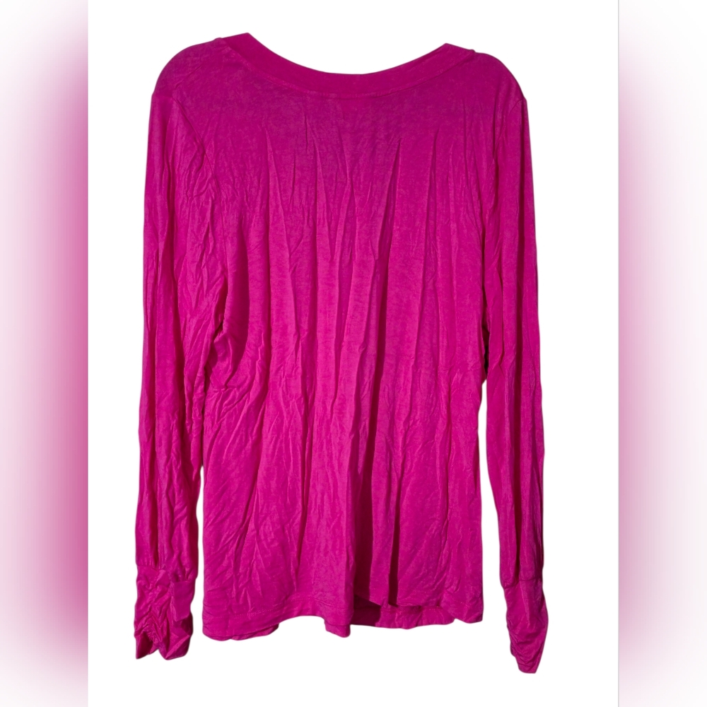 Motto Fuchsia Pink V-Neck Long Sleeve Top XL Soft Flowy Stretch Casual Tee - Picture 2 of 6
